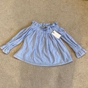Endless Rose off the shoulder pale blue eyelet top